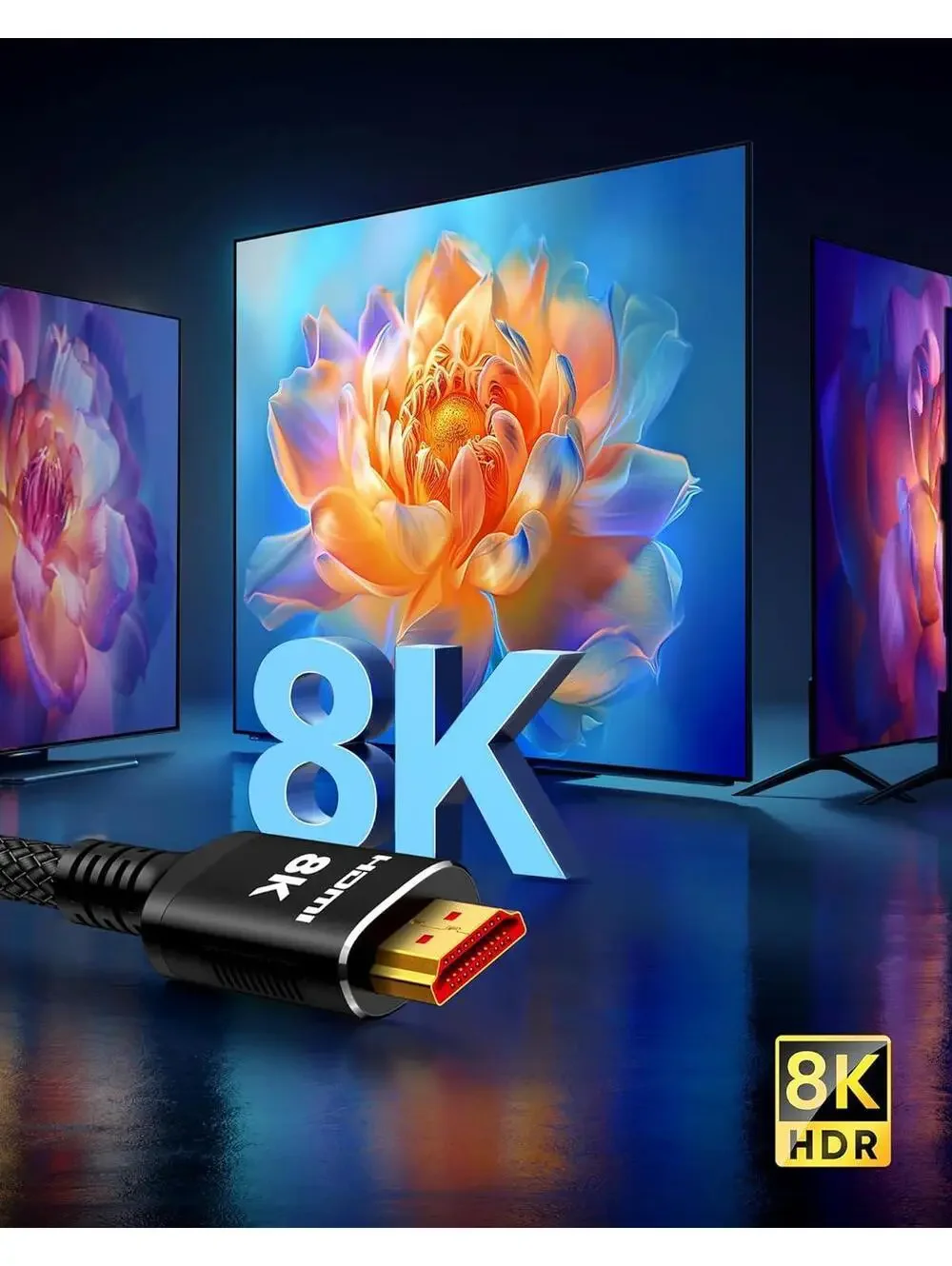 8K HDMI Fiber Optic Cable 2.1, 75FT, 48Gbps UHD Unidirectional